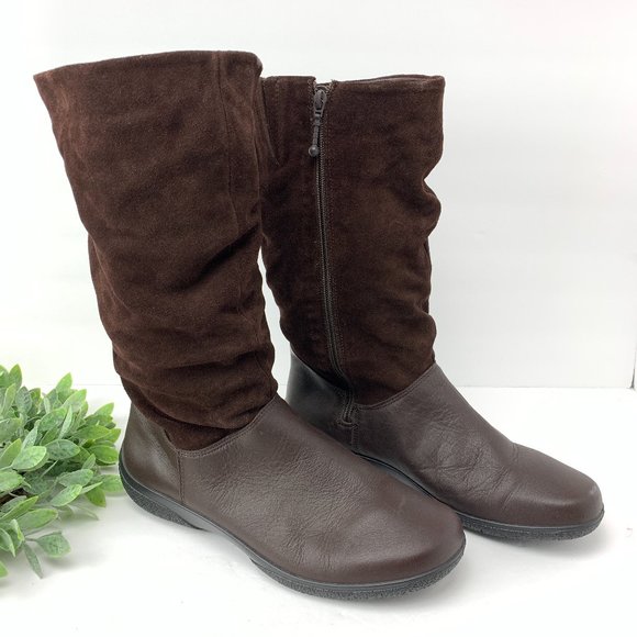 hotter Shoes - Hotter Ruched Leather Suede Cold Weather Boot 10